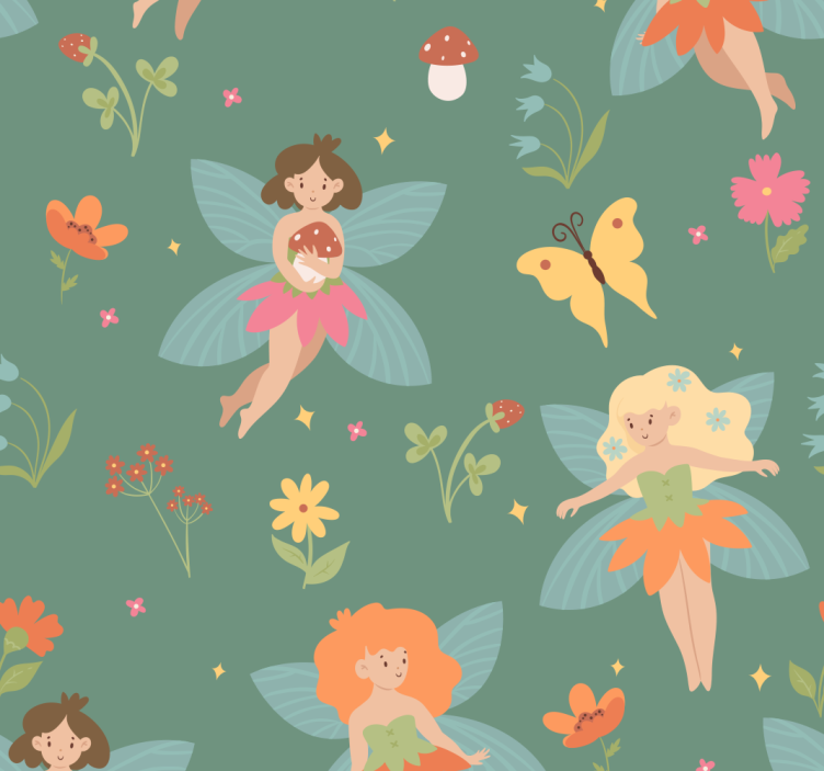 Fairy Floral Pattern nursery wallpaper - TenStickers