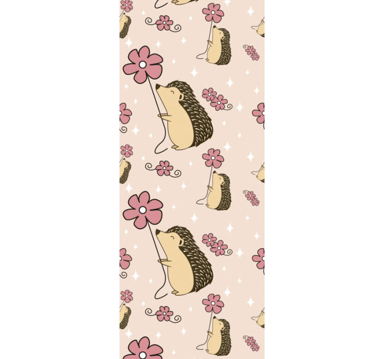 Hedgehog and flower design animal wallpaper - TenStickers
