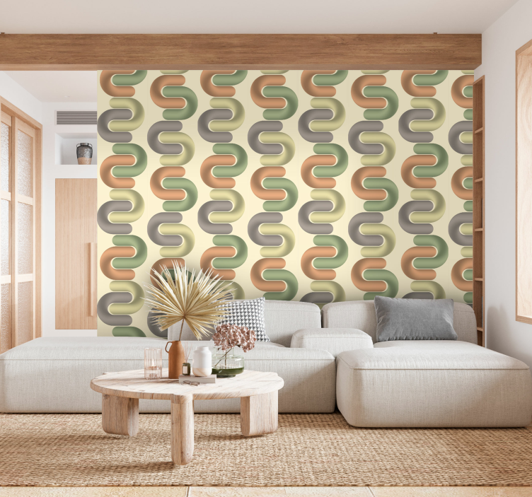 Curved shapes layer living room wallpaper - TenStickers