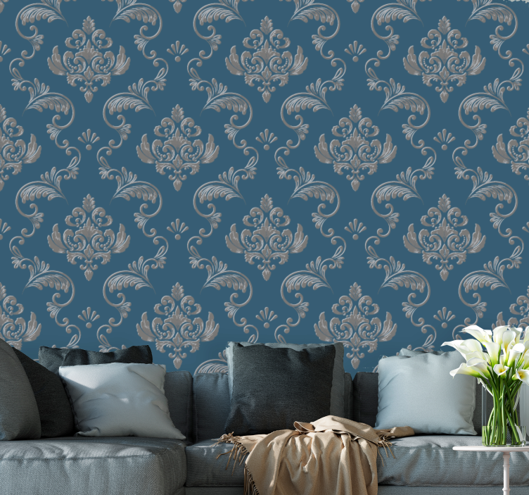 Blue and gold baroque design Rustic Wallpaper - TenStickers