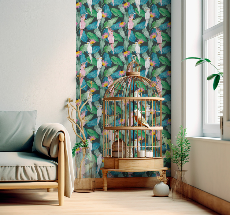 Tropical birds and leaves wallpaper - TenStickers