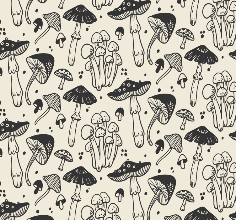 mushroom pattern on beige background  wallpaper - TenStickers