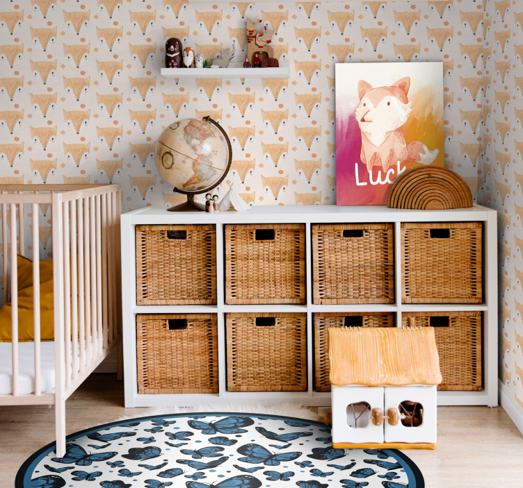 Hand Painted Fox Pattern Kids Wallpaper - TenStickers