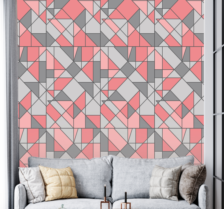 Abstract in gray and pink geometric wallpaper - TenStickers