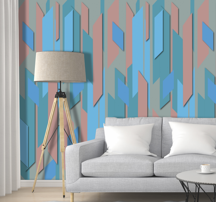 Abstract blue and pink shapes living room wallpaper - TenStickers