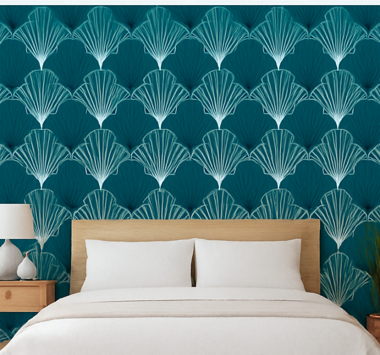 Abstract wallpaper modern teal scallop fan - TenStickers