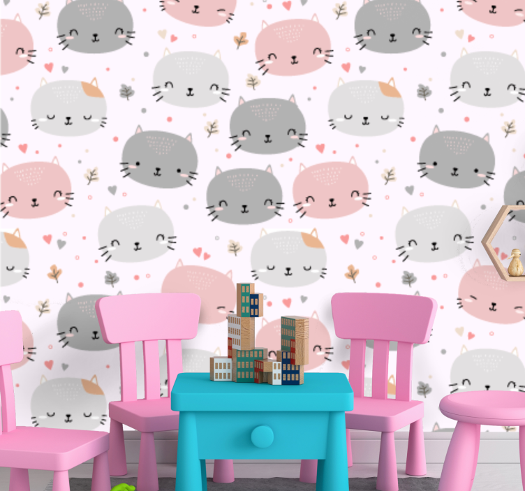 Adorable Cat Pattern cat wallpaper - TenStickers
