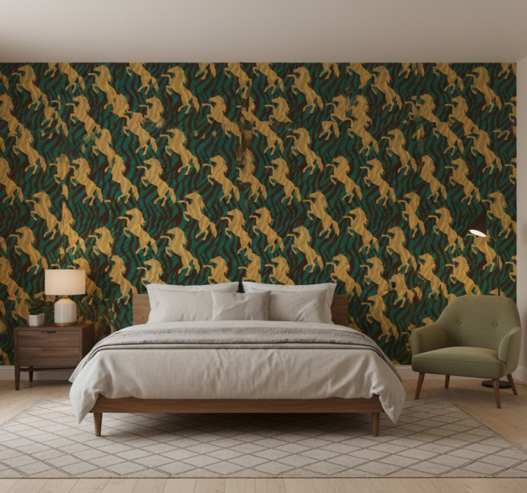 African style green and brown horse bedroom wallpaper - TenStickers