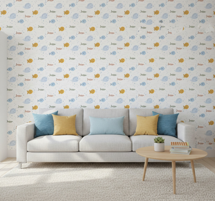 Animal wallpaper cartoon multicolor fish design - TenStickers