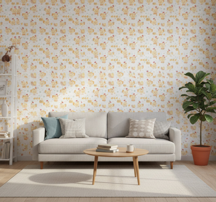 Animal wallpaper chickens and snails cartoon farm - TenStickers