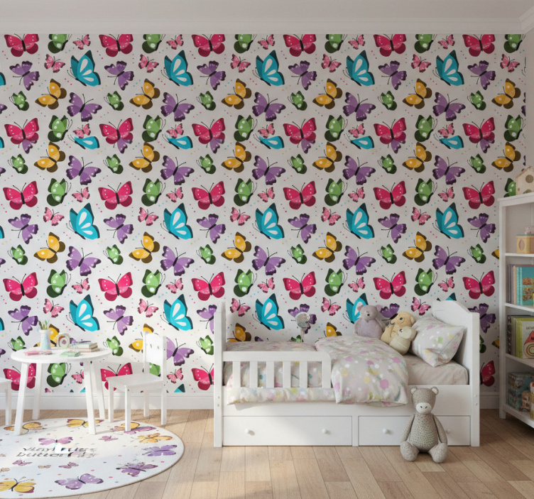 Animal wallpaper colorful flying butterflies - TenStickers