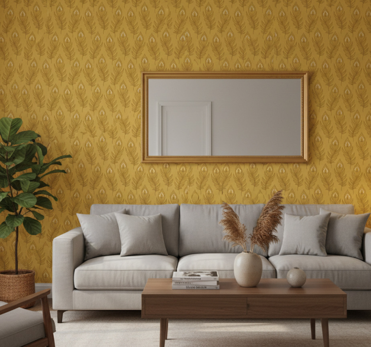 Animal wallpaper featuring blue floral turkey and gold flowers - TenStickers