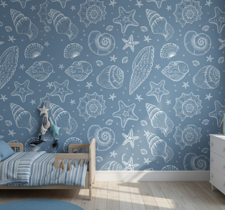 Animal wallpaper featuring marine life and seashells - TenStickers