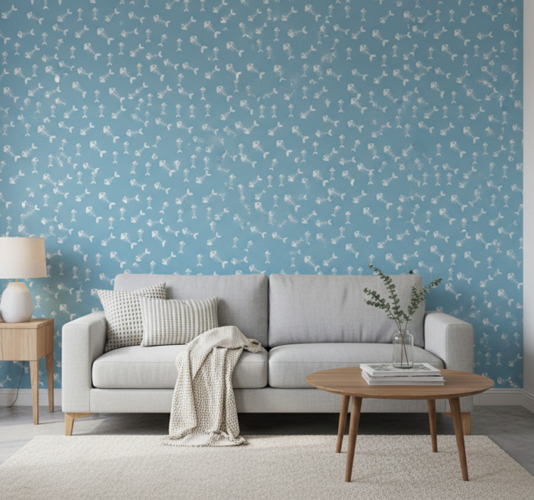 Animal wallpaper fish bones design - TenStickers