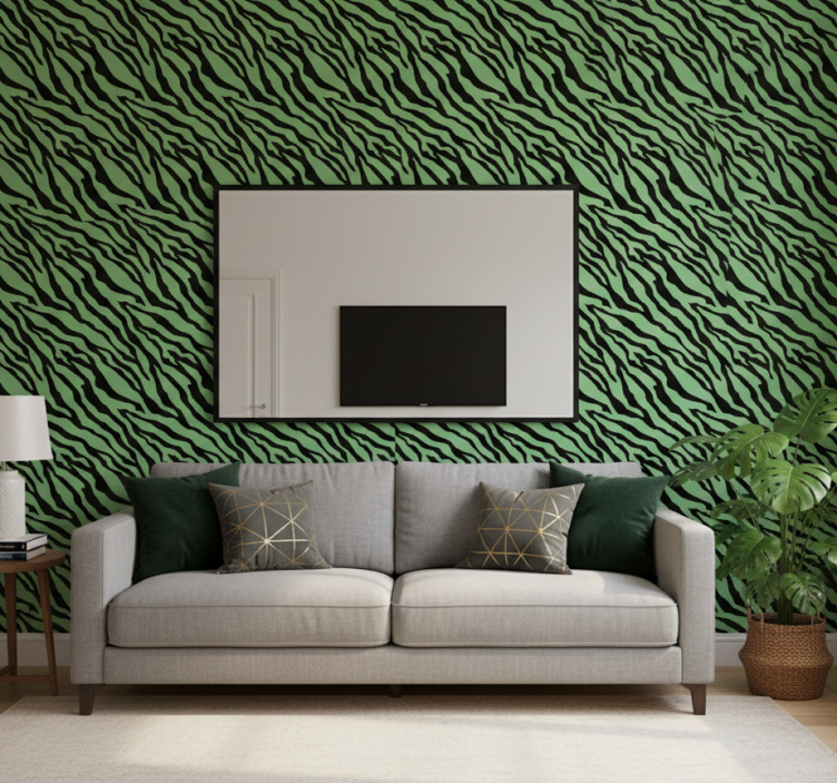 Animal wallpaper green zebra design - TenStickers