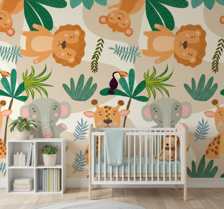 Animal wallpaper kids nordic jungle animals - TenStickers