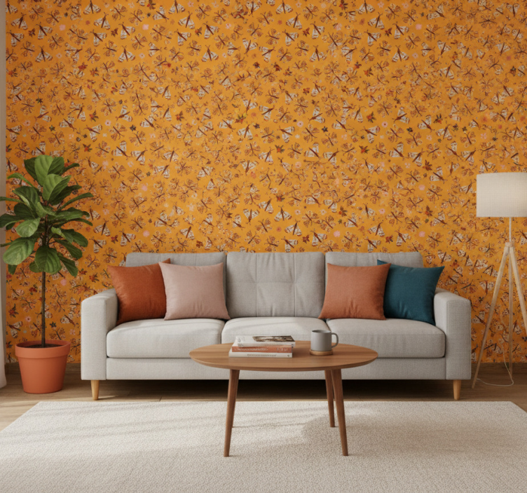 Animal wallpaper with hand drawn butterflies - TenStickers