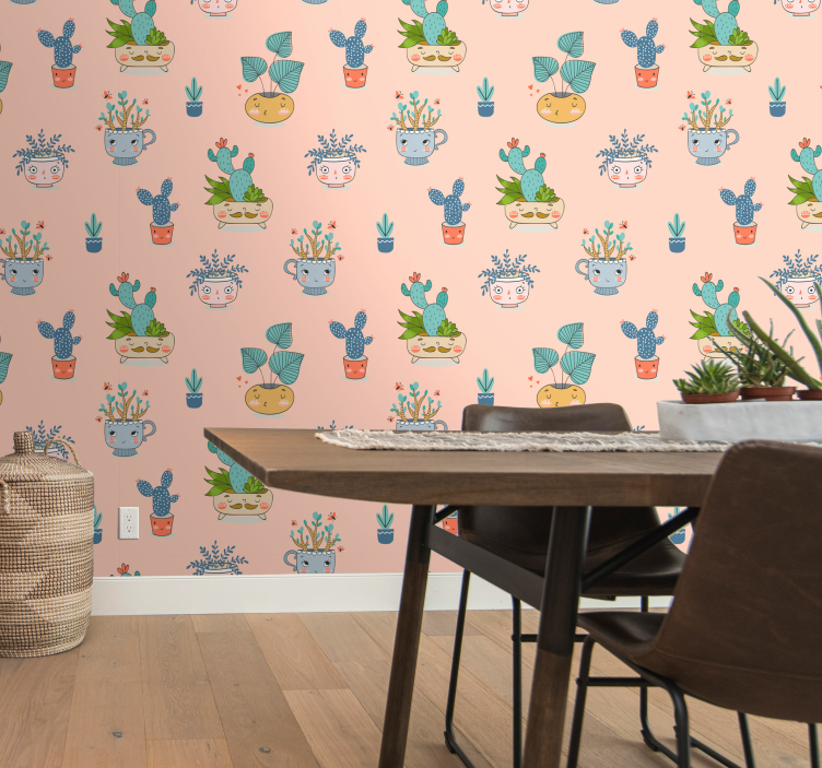 Animated Plant Pots dining room wallpaper - TenStickers