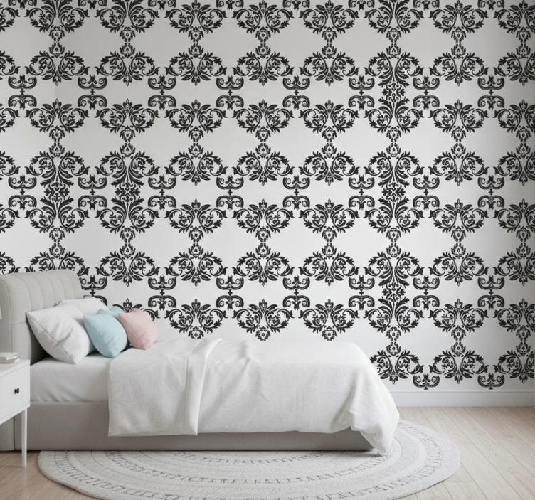 Baroque wallpaper in black damask floral pattern - TenStickers