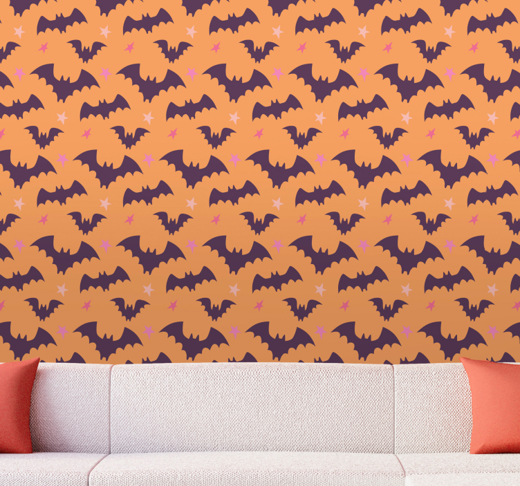 Bat Pattern halloween wallpaper - TenStickers