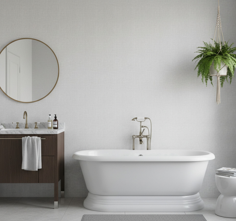 Bathroom wallpaper white linen look - TenStickers