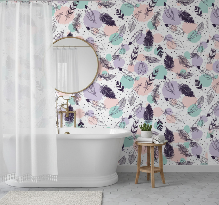 Bathroom wallpaper with boho feathers design - TenStickers