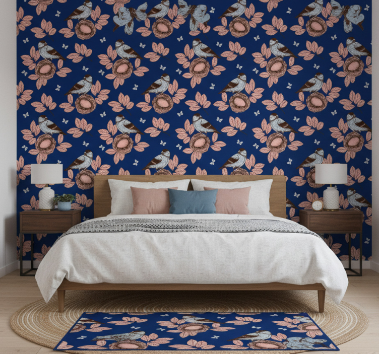 Bedroom wallpaper african style blue bird nest - TenStickers