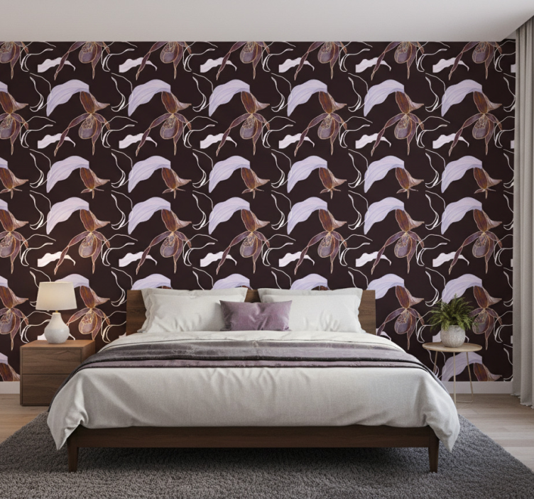 Bedroom wallpaper african style purple orchid design - TenStickers