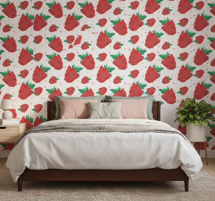 Bedroom wallpaper berries watercolor stain pattern - TenStickers