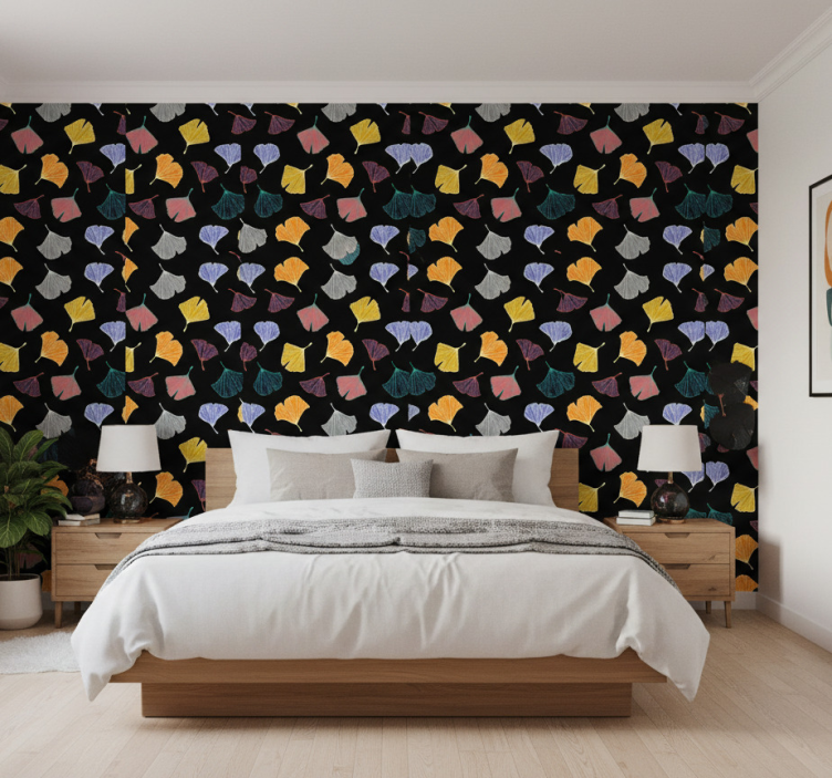 Bedroom wallpaper caltero ginkgo leaf design - TenStickers