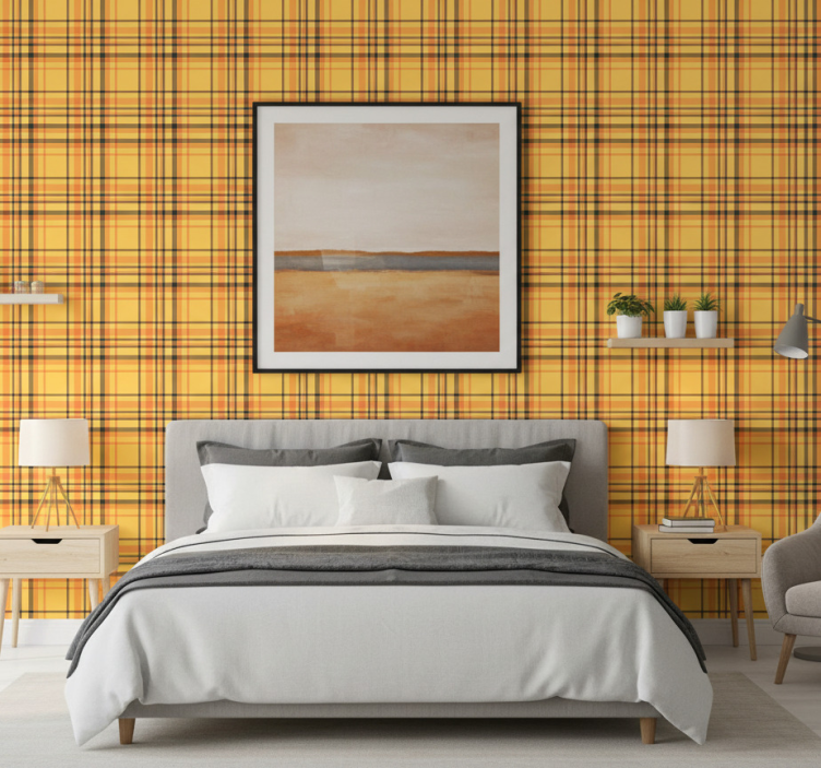 Bedroom wallpaper checked fabric design - TenStickers