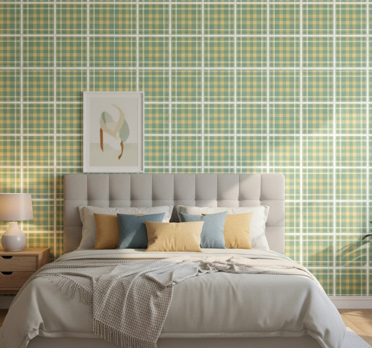 Bedroom wallpaper checkered print design - TenStickers