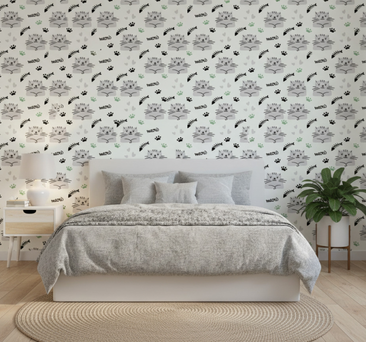 Bedroom wallpaper cute cats with paws design - TenStickers