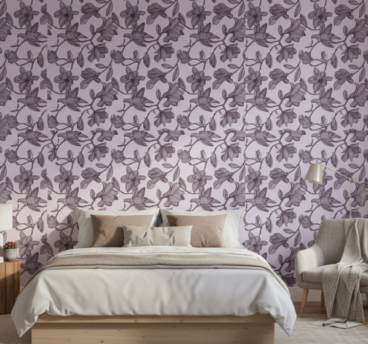 Bedroom wallpaper cute magnolia design - TenStickers