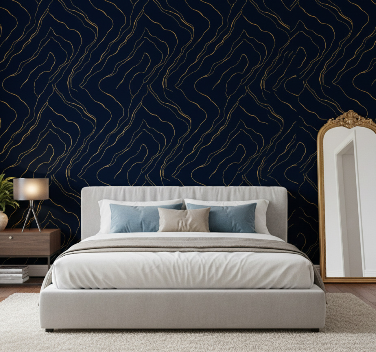 Bedroom wallpaper dark blue and gold marble - TenStickers