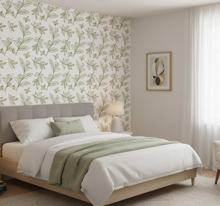 Bedroom wallpaper elegant leaf emblem design - TenStickers