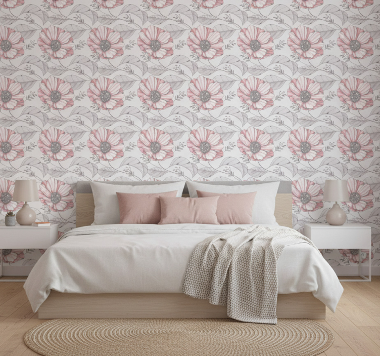 Bedroom wallpaper elegant pink magnolia design - TenStickers
