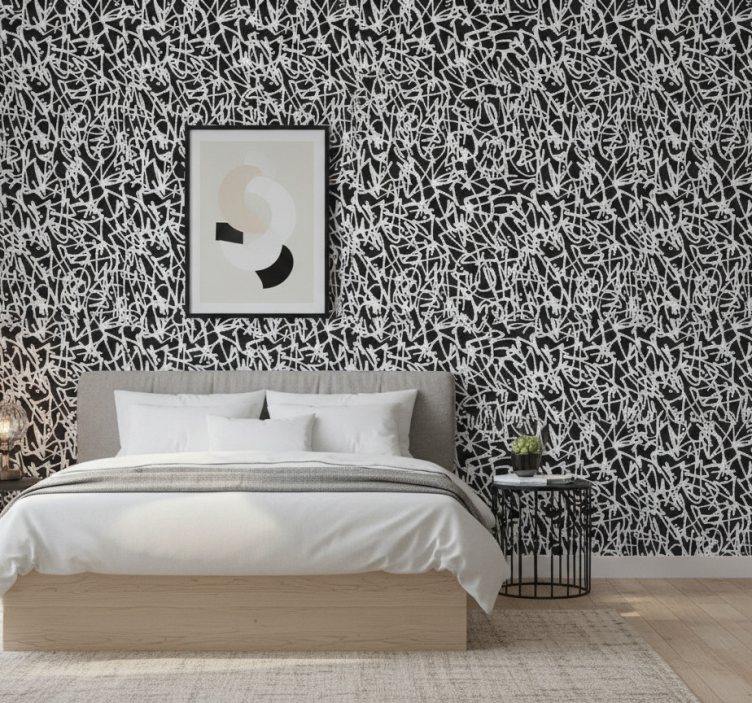 Bedroom wallpaper featuring black and white graffiti - TenStickers