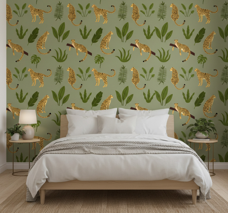 Bedroom wallpaper floral jungle leopard print - TenStickers