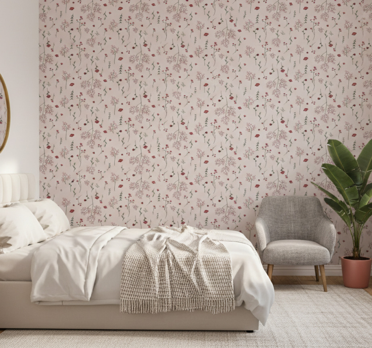 Bedroom wallpaper floral print design - TenStickers