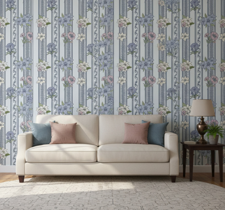 Bedroom wallpaper floral vintage stripe design - TenStickers