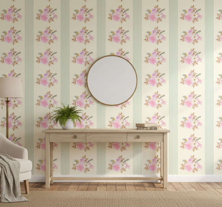 Bedroom wallpaper french provincial striped floral design - TenStickers
