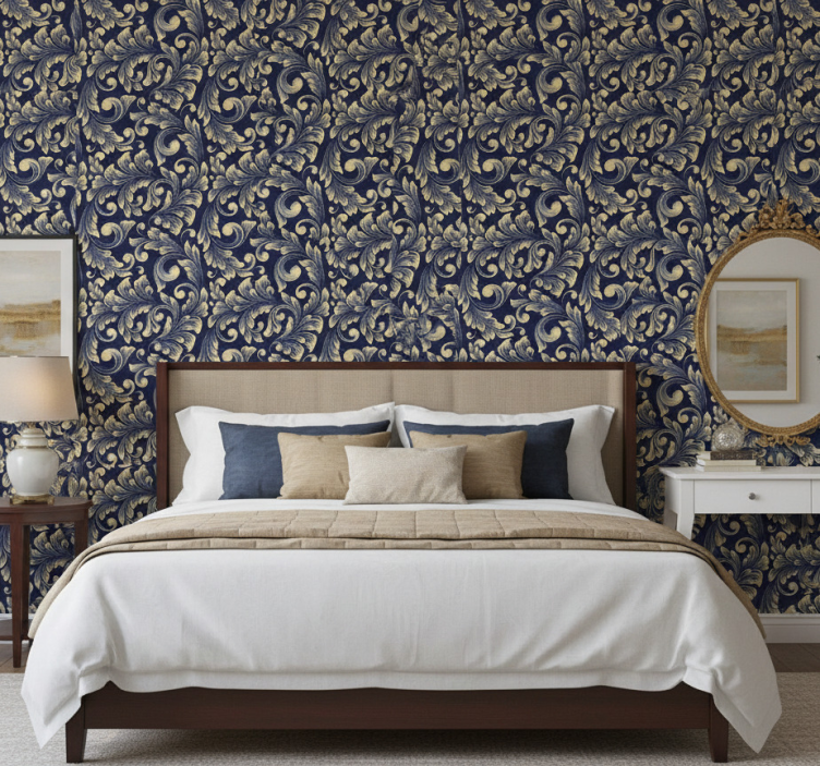 Bedroom wallpaper gilded botanical design - TenStickers