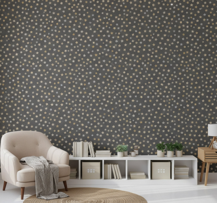 Bedroom wallpaper golden stars kallax - TenStickers