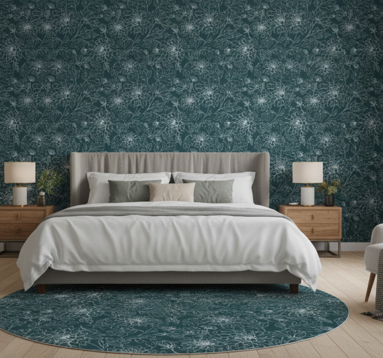 Bedroom wallpaper grandmillenial white flowers - TenStickers