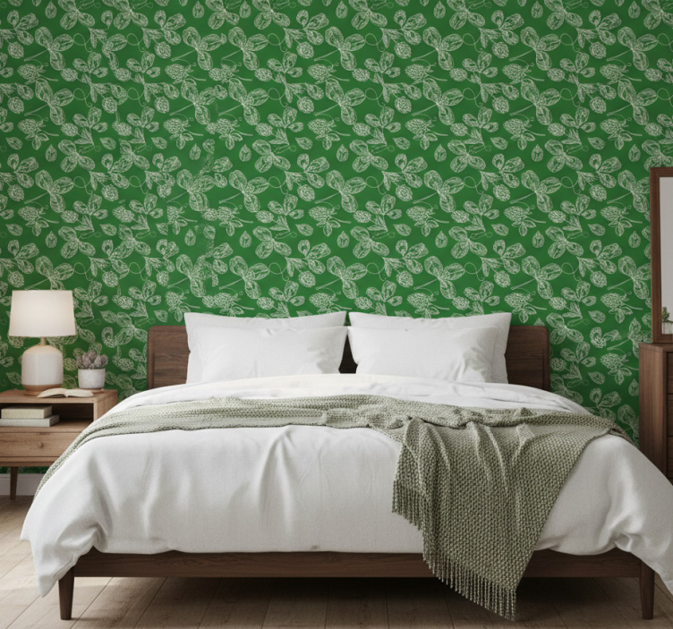 Bedroom wallpaper green magnolia twig pattern - TenStickers