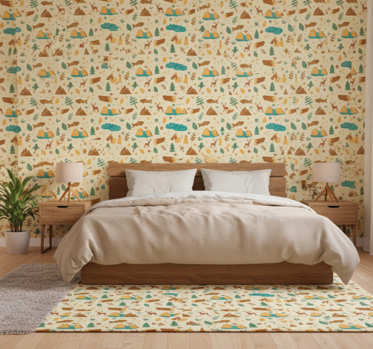 Bedroom wallpaper hand drawn camping adventure - TenStickers