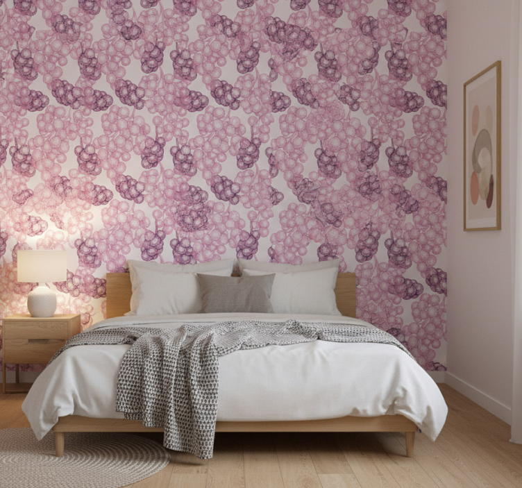 Bedroom wallpaper hand drawn pink and purple grapes - TenStickers