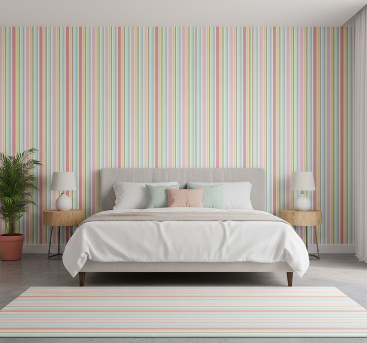 Bedroom wallpaper horizontal pastel multicolor stripes - TenStickers