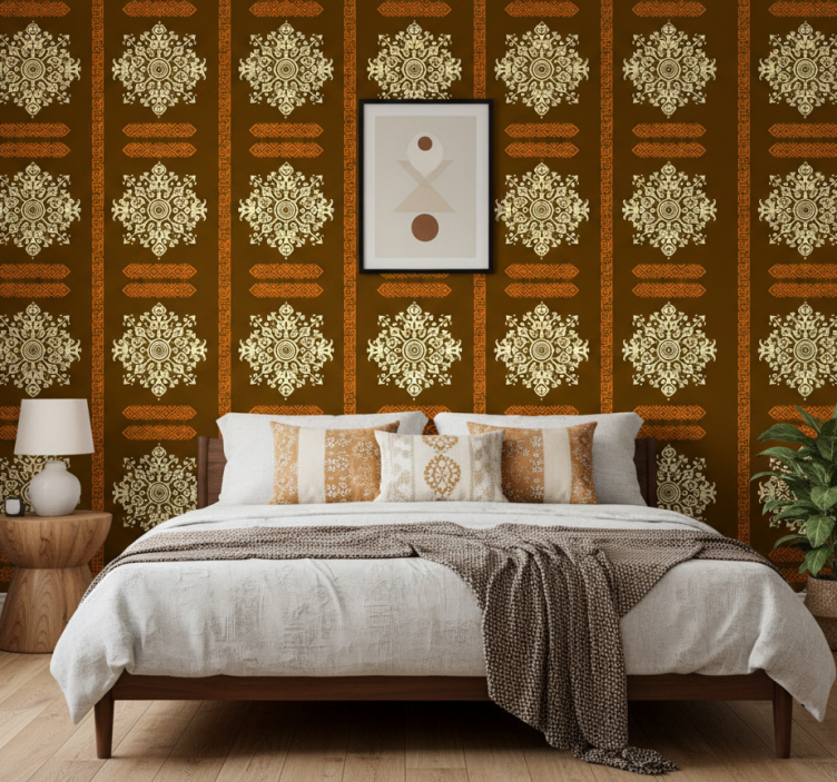 Bedroom wallpaper in african style abstract brown and yellow - TenStickers
